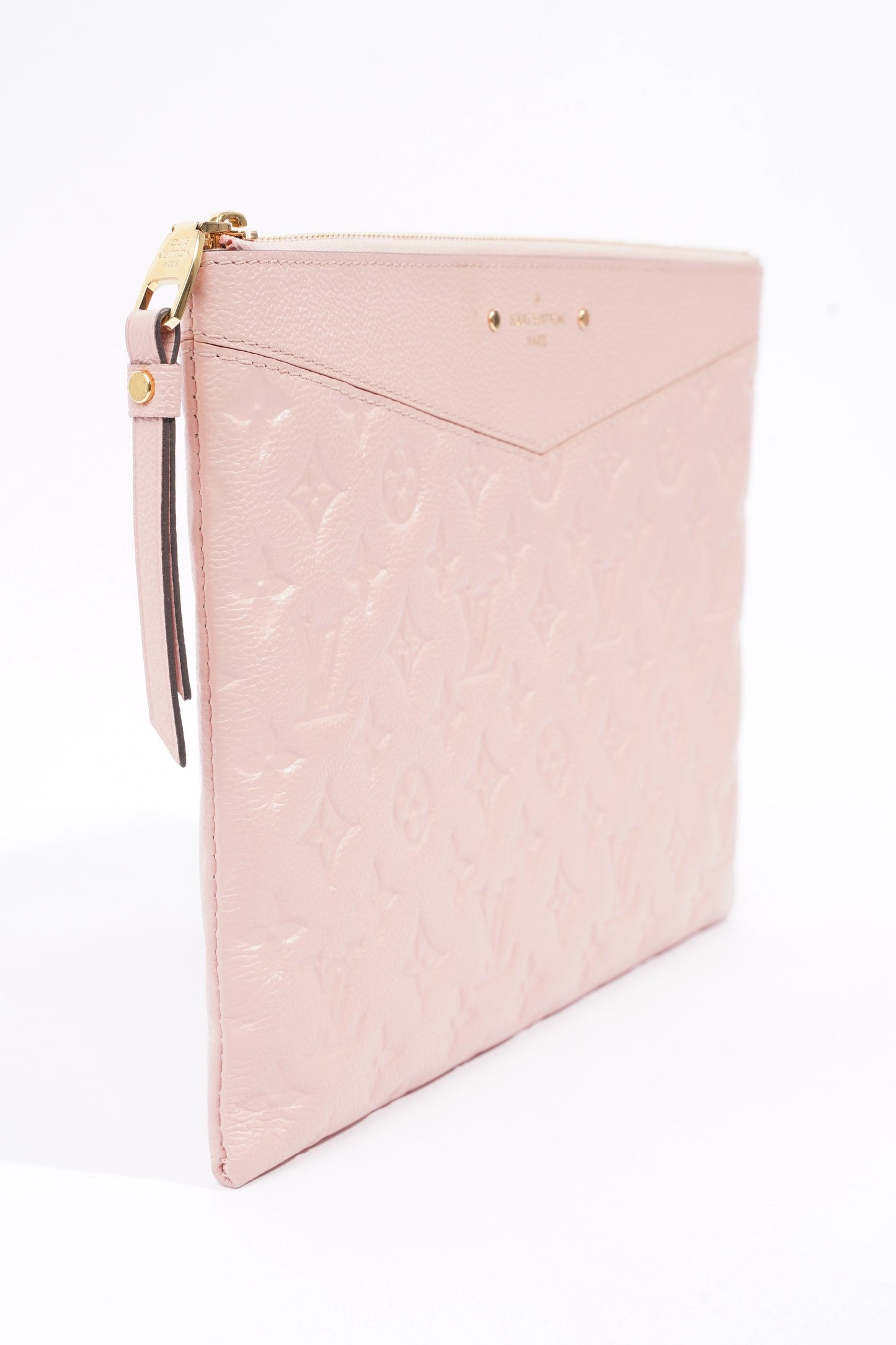 Louis Vuitton Womens Daily Pouch Pink Empreinte Leather Clutch