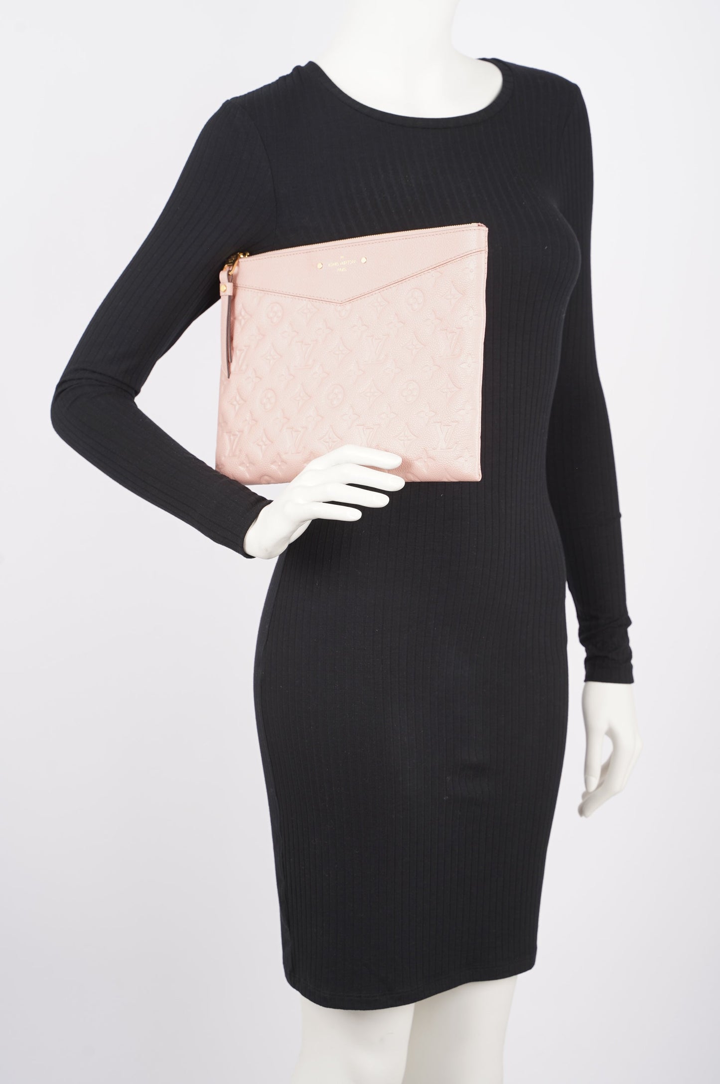 Louis Vuitton Womens Daily Pouch Pink Empreinte Leather Clutch