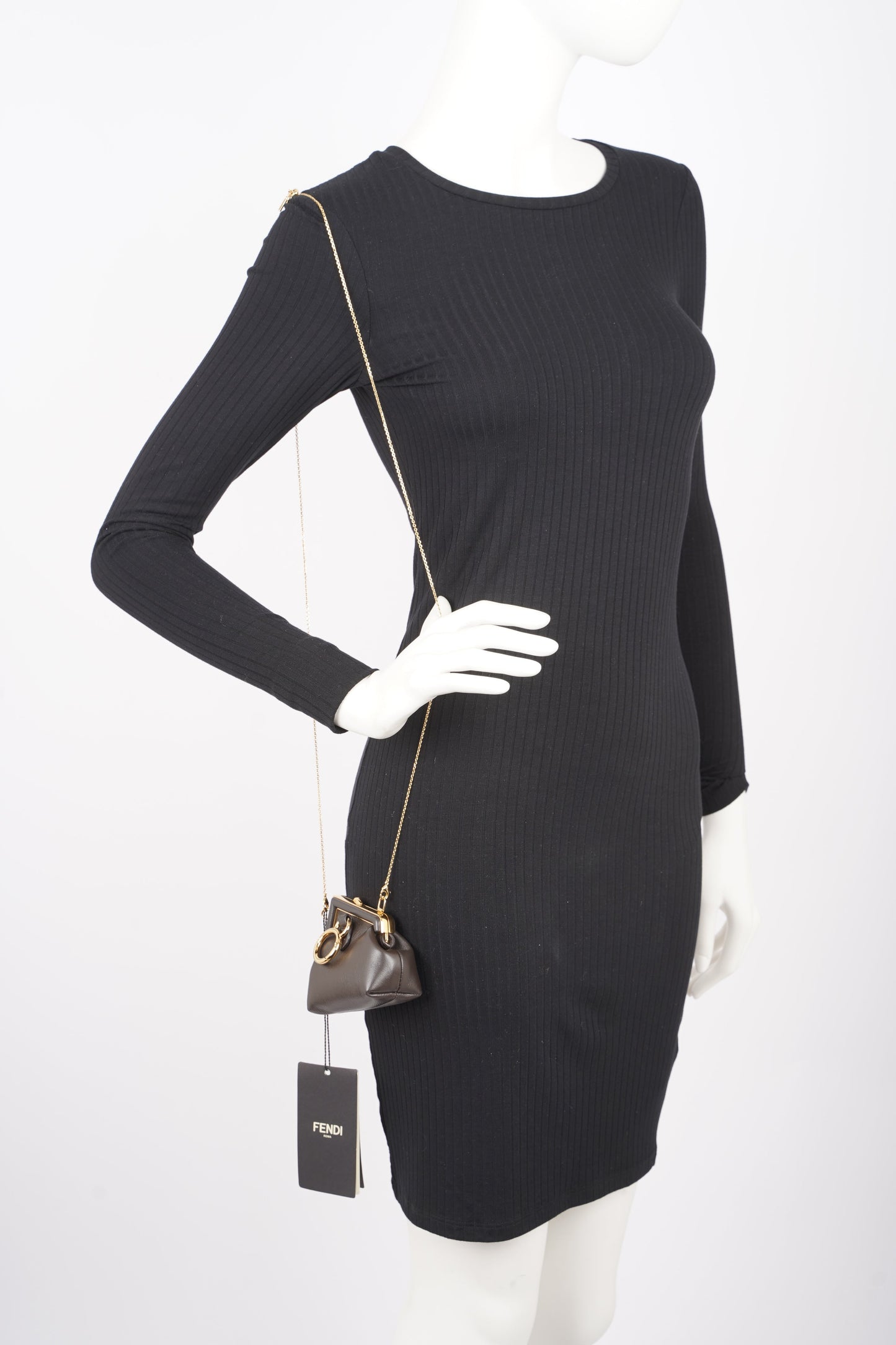 Fendi Womens Nano Fendi First Charm Dark Brown Gold