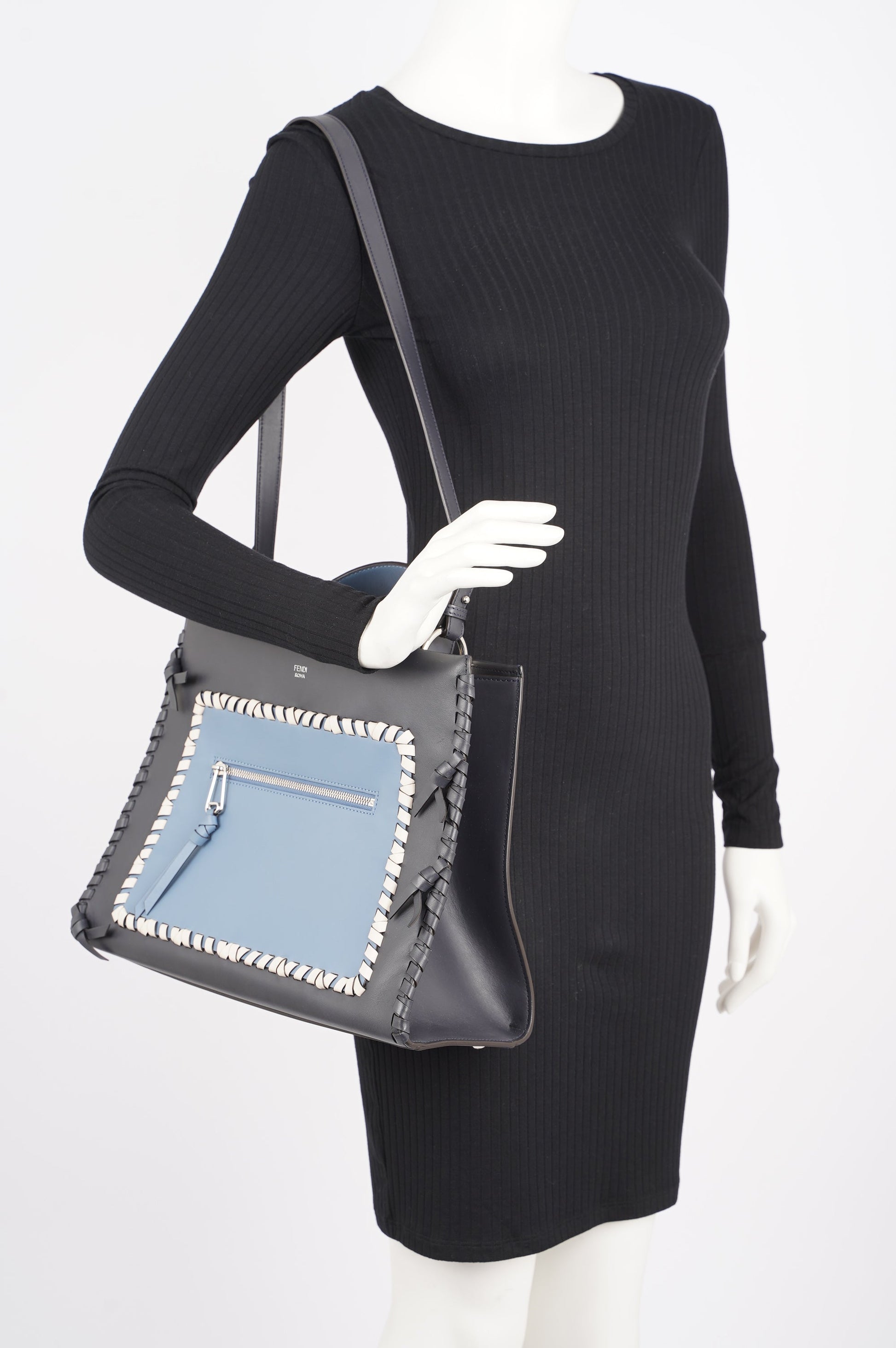 Fendi Womens Runaway Whipstitch Bag Blue / Navy