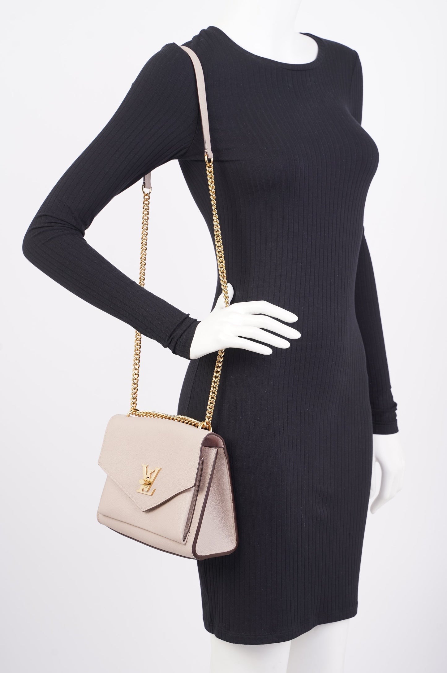 Louis Vuitton Mylockme Greige Beige Canvas One Size Handbag