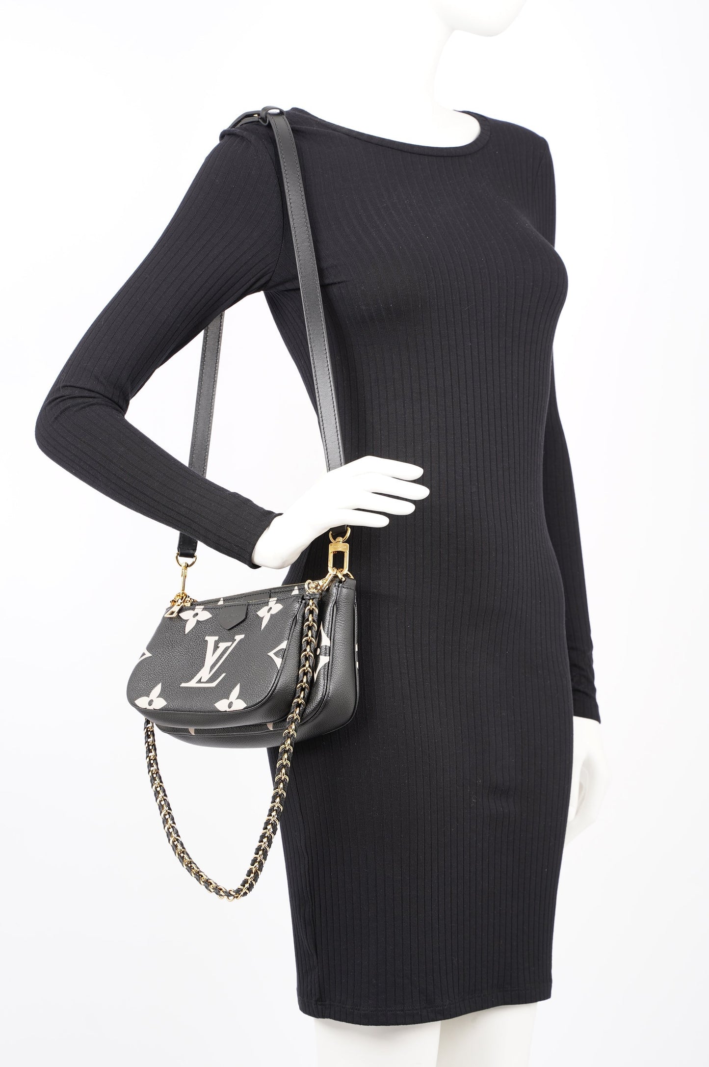 Louis Vuitton Womens Multi Pochette Accessoire Black / Beige Clutch