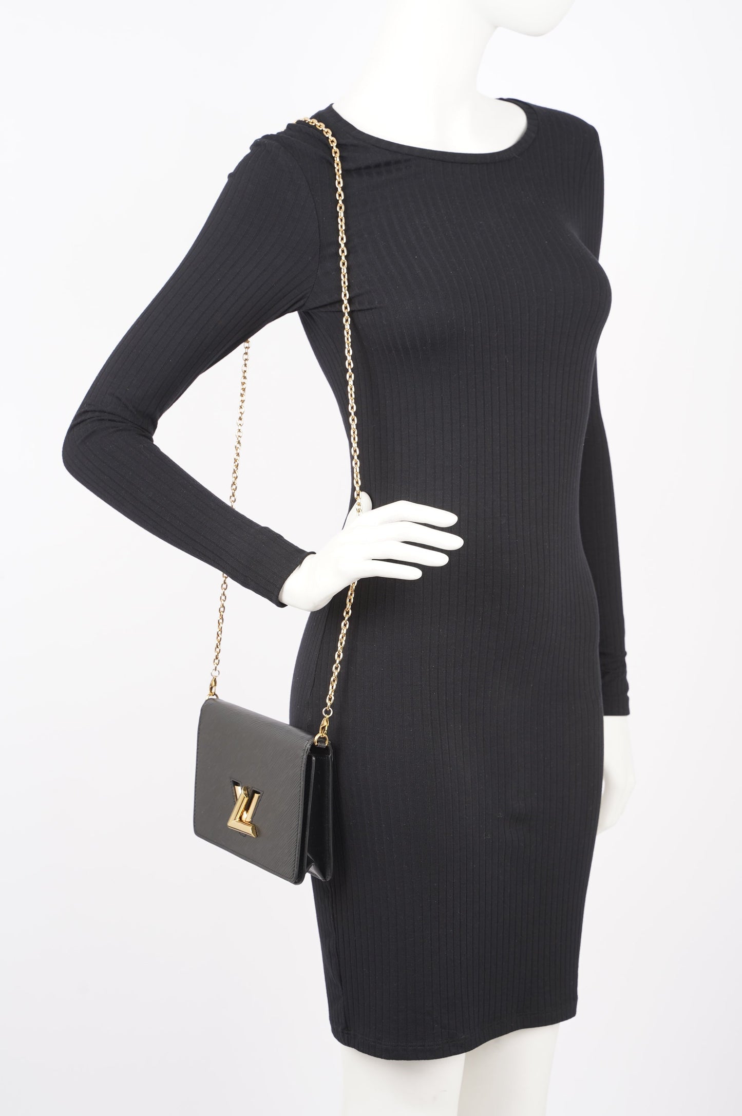Louis Vuitton Womens Twist Chain Pouch Black Epi Leather Clutch