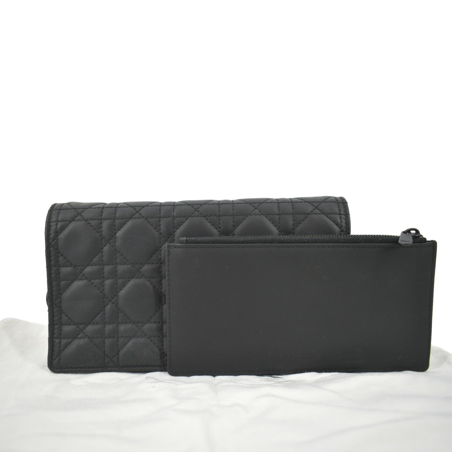 CHRISTIAN DIOR Lady Dior Cannage Leather Crossbody Chain wallet Black