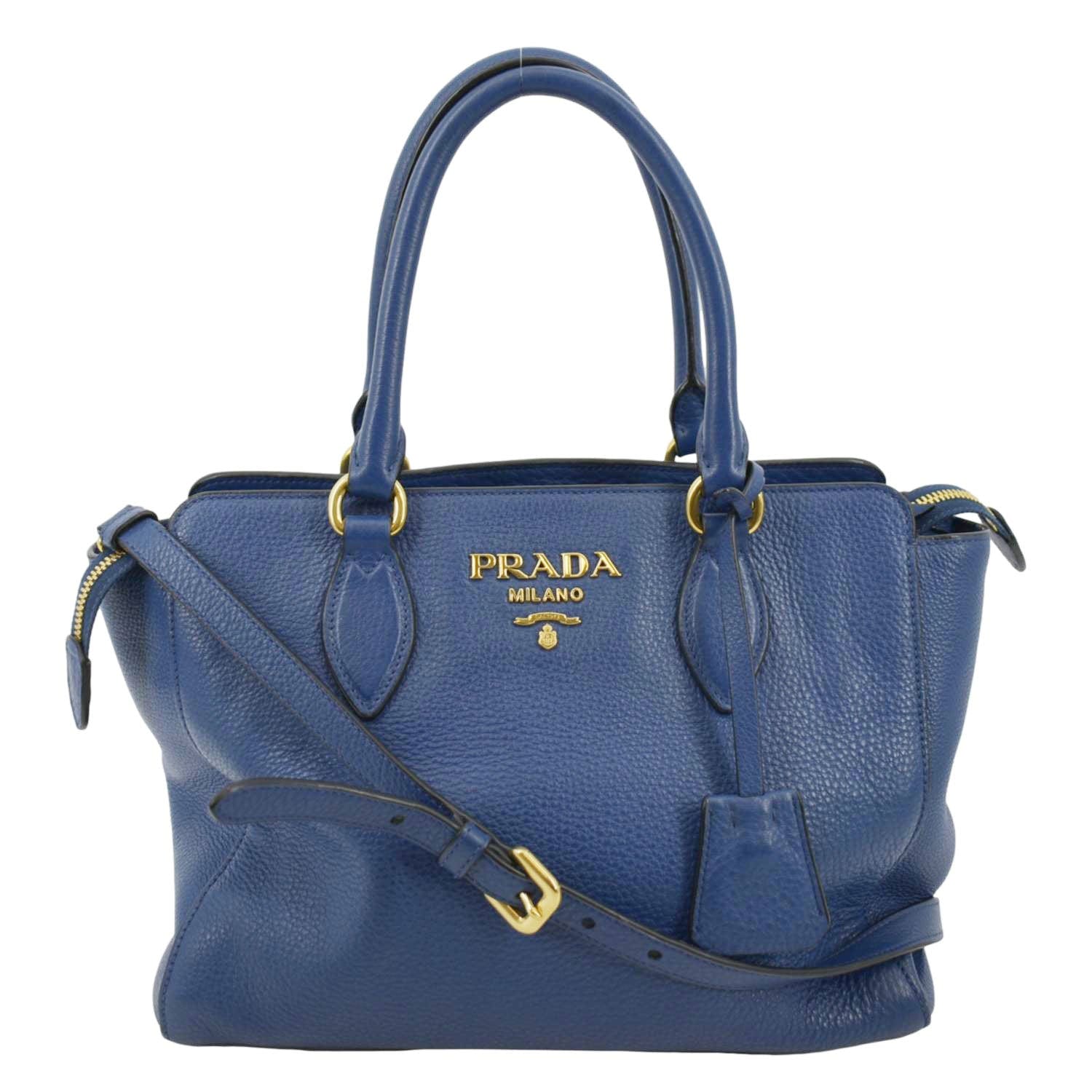 PRADA 2way Leather Tote Shoulder Bag Blue