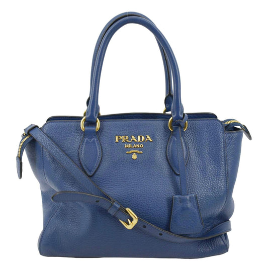 PRADA 2way Leather Tote Shoulder Bag Blue