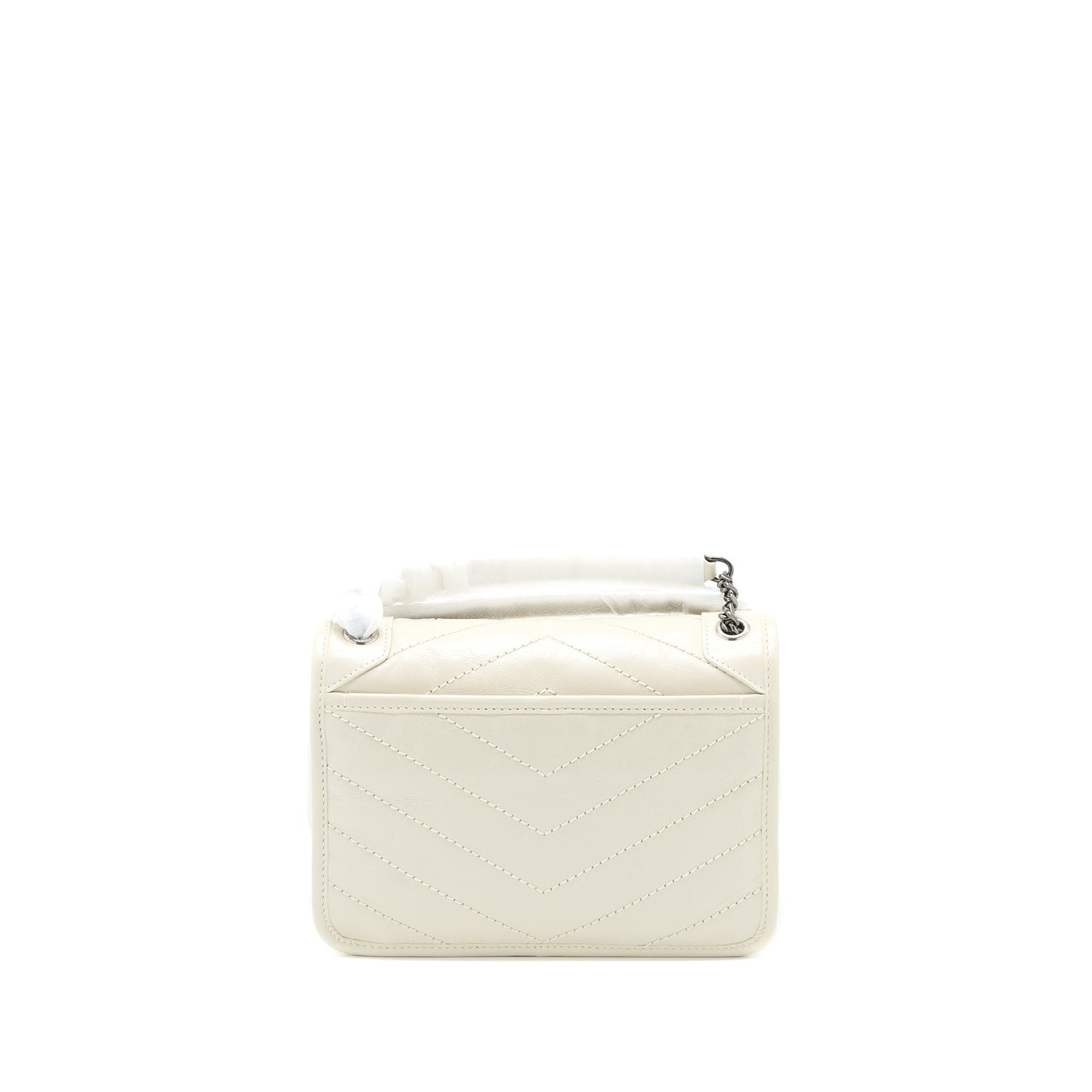 Saint Laurent Niki Baby Chain Purse in Crinkled Calfskin Blanc