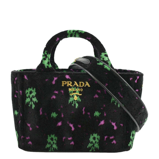 PRADA Small Top Handle Velvet Shoulder Bag Black