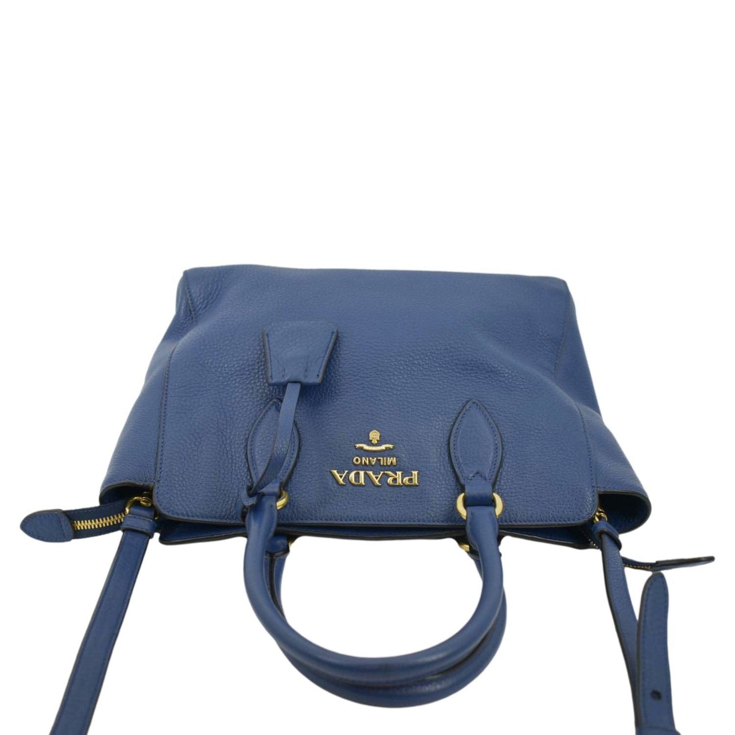 PRADA 2way Leather Tote Shoulder Bag Blue