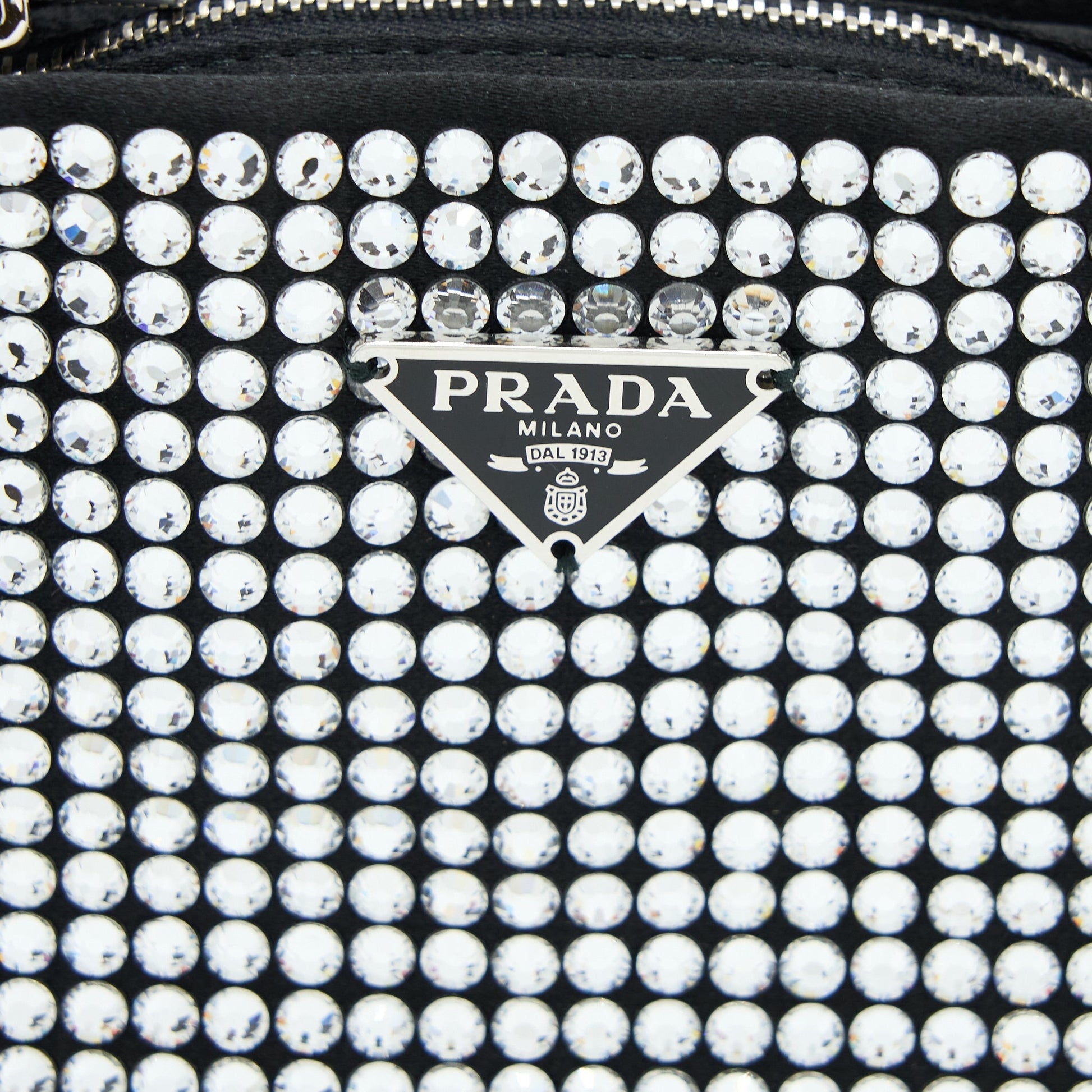 Prada Crystal Satin Handbag With Crystal Black