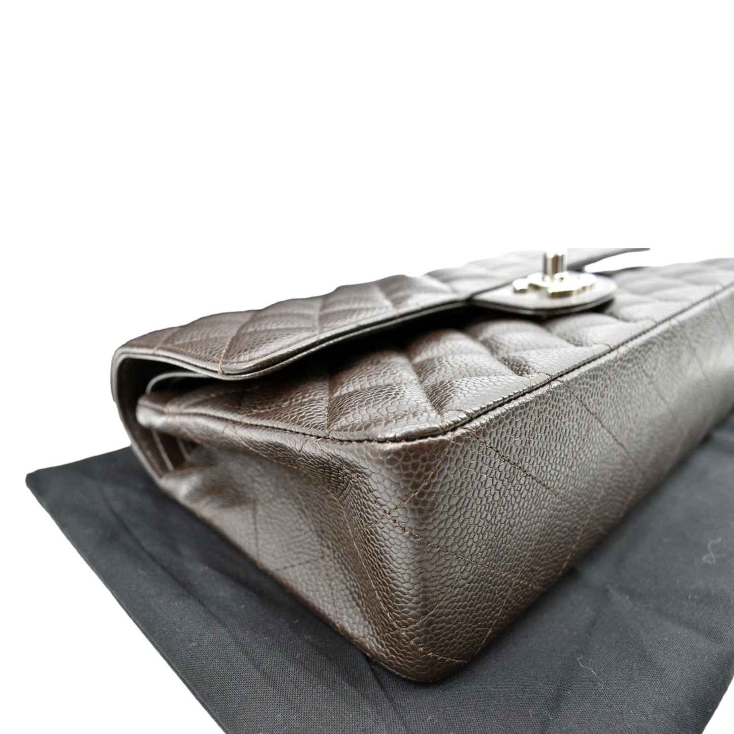 CHANEL Classic Medium Double Flap Caviar Leather Shoulder Bag Chocolate