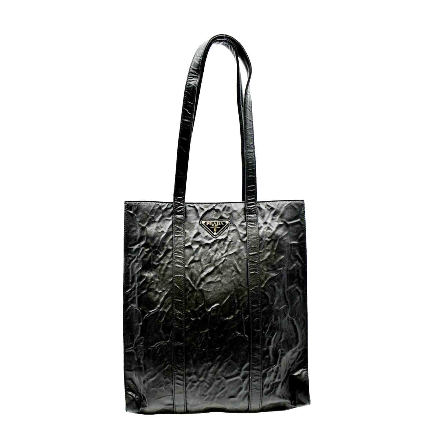 PRADA Small Antique Nappa Leather Tote Black