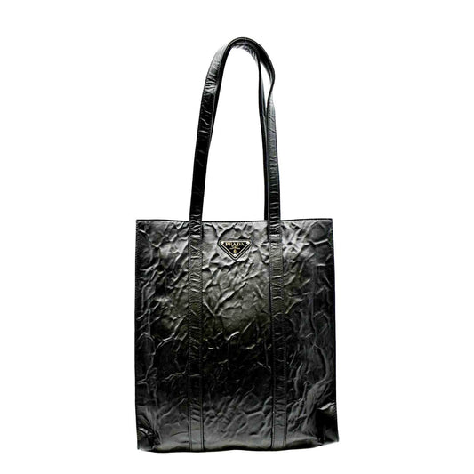 PRADA Small Antique Nappa Leather Tote Black