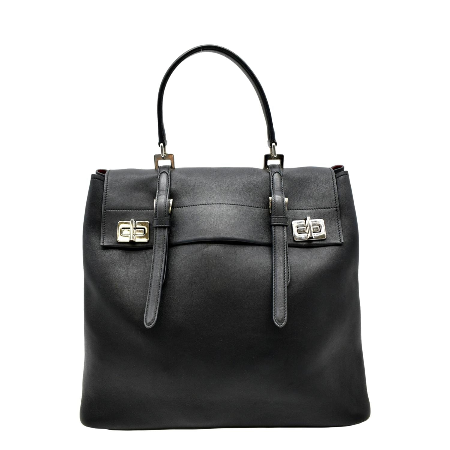 PRADA 2way Leather Tote Shoulder Bag Black