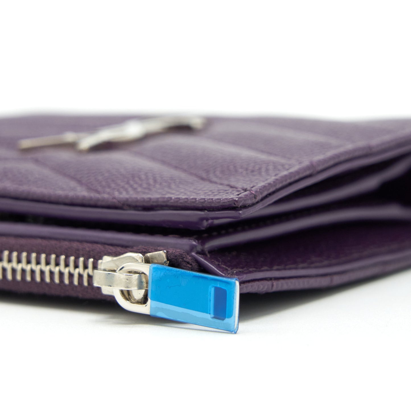 Saint Laurent Quilted Monogram Bi-fold Wallet Dark Purple