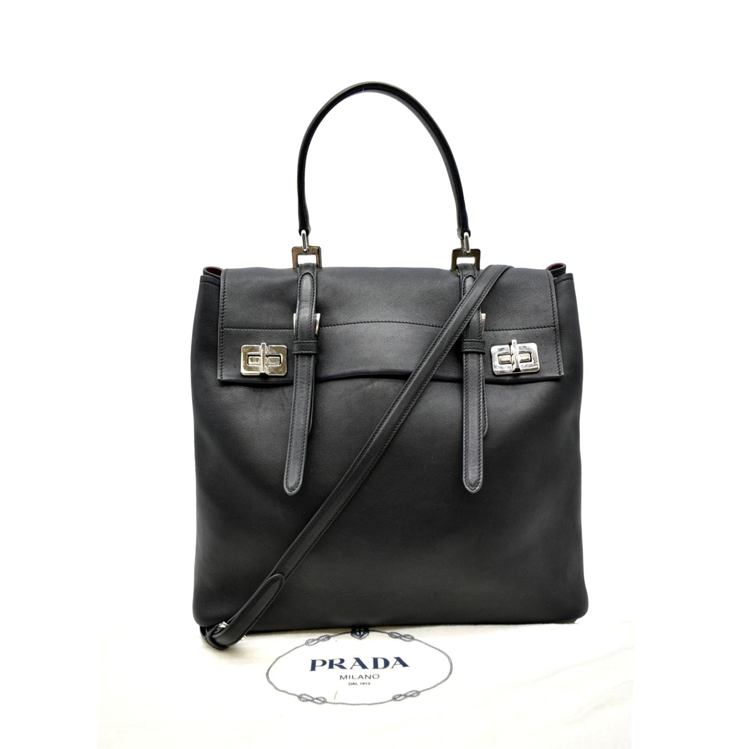 PRADA 2way Leather Tote Shoulder Bag Black