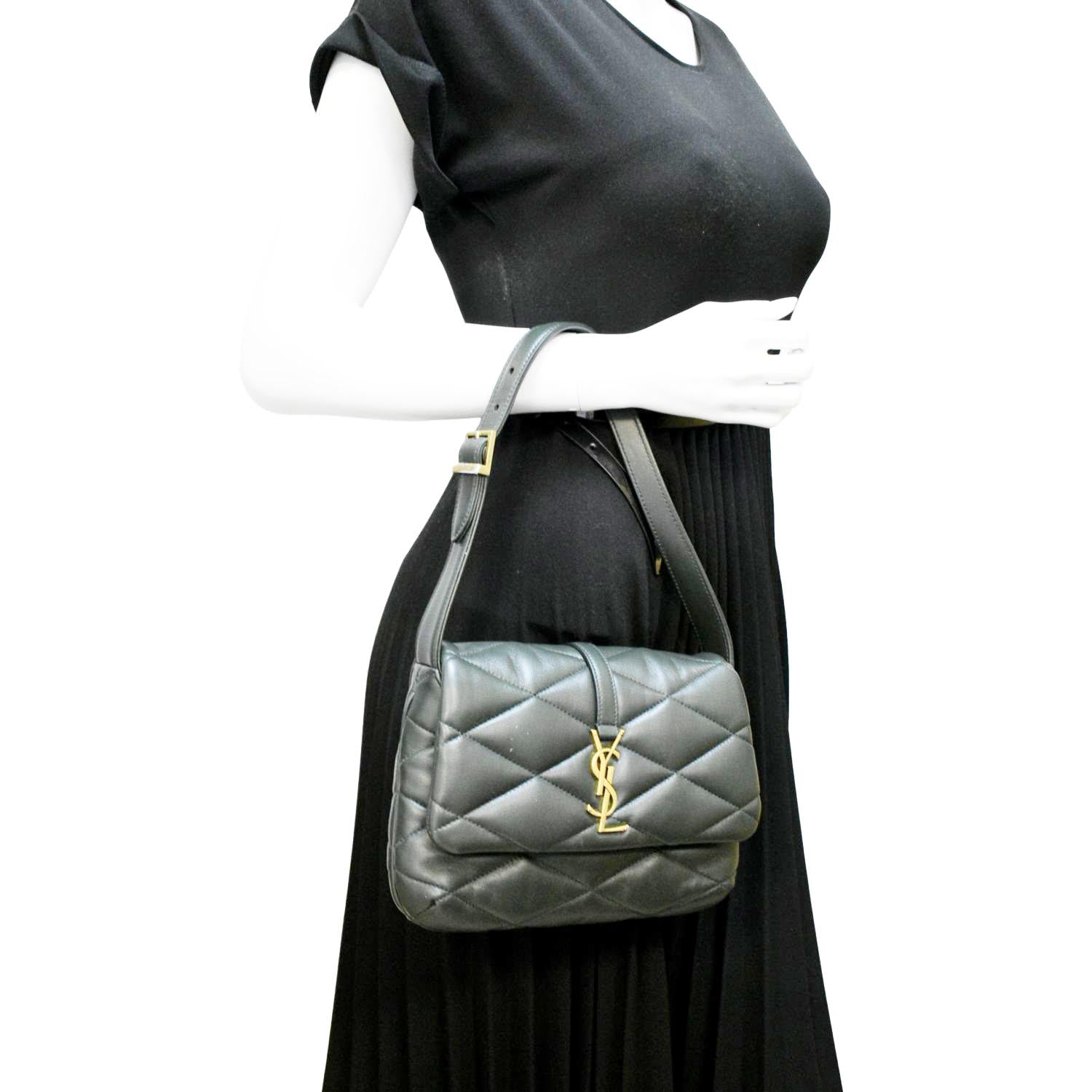 YVES SAINT LAURENT LE 57 Quilted Lambskin Leather Hobo Bag Green