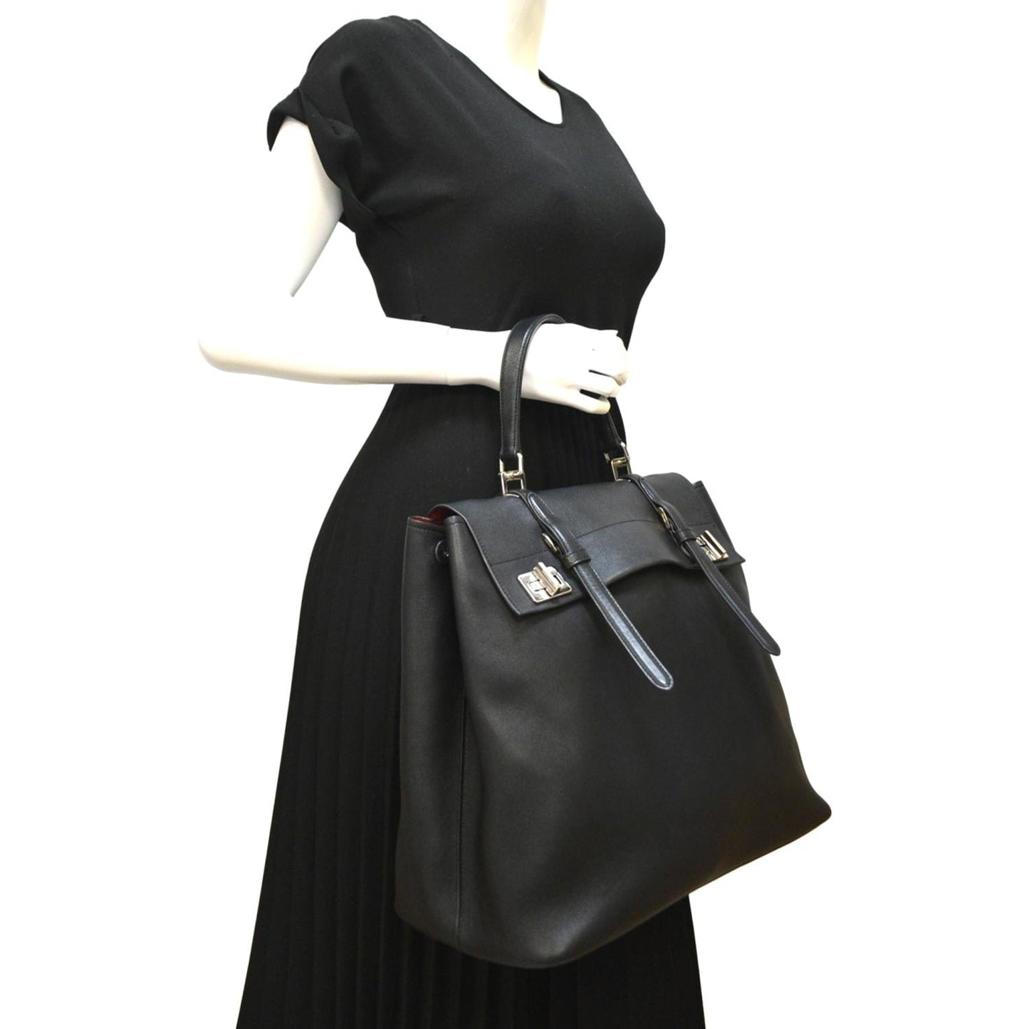 PRADA 2way Leather Tote Shoulder Bag Black