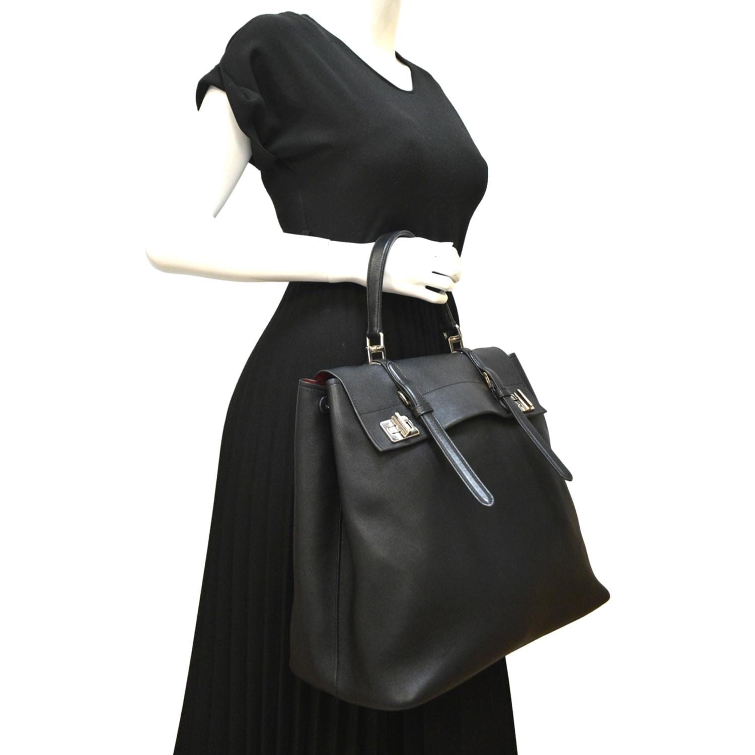 PRADA 2way Leather Tote Shoulder Bag Black