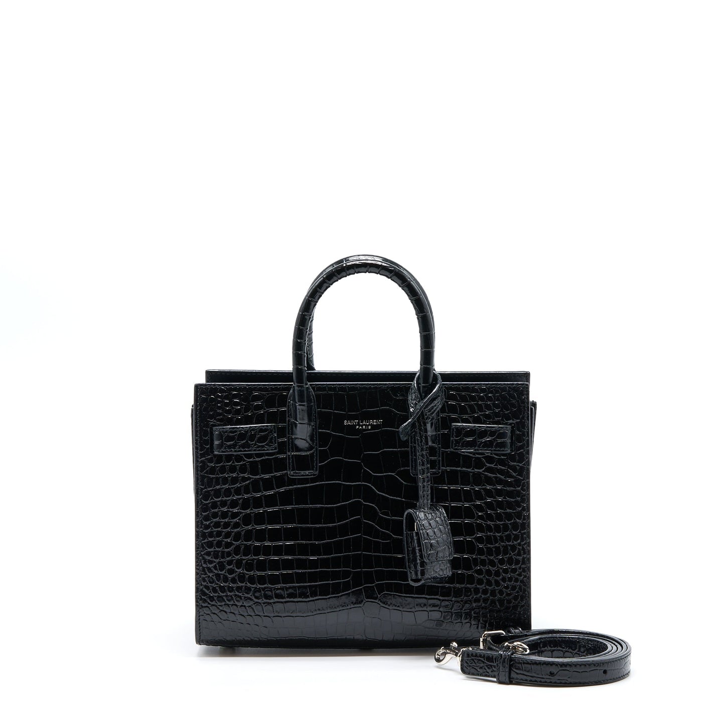 Saint Laurent/ Sac De Jour Nano Crocodile-Embossed Black