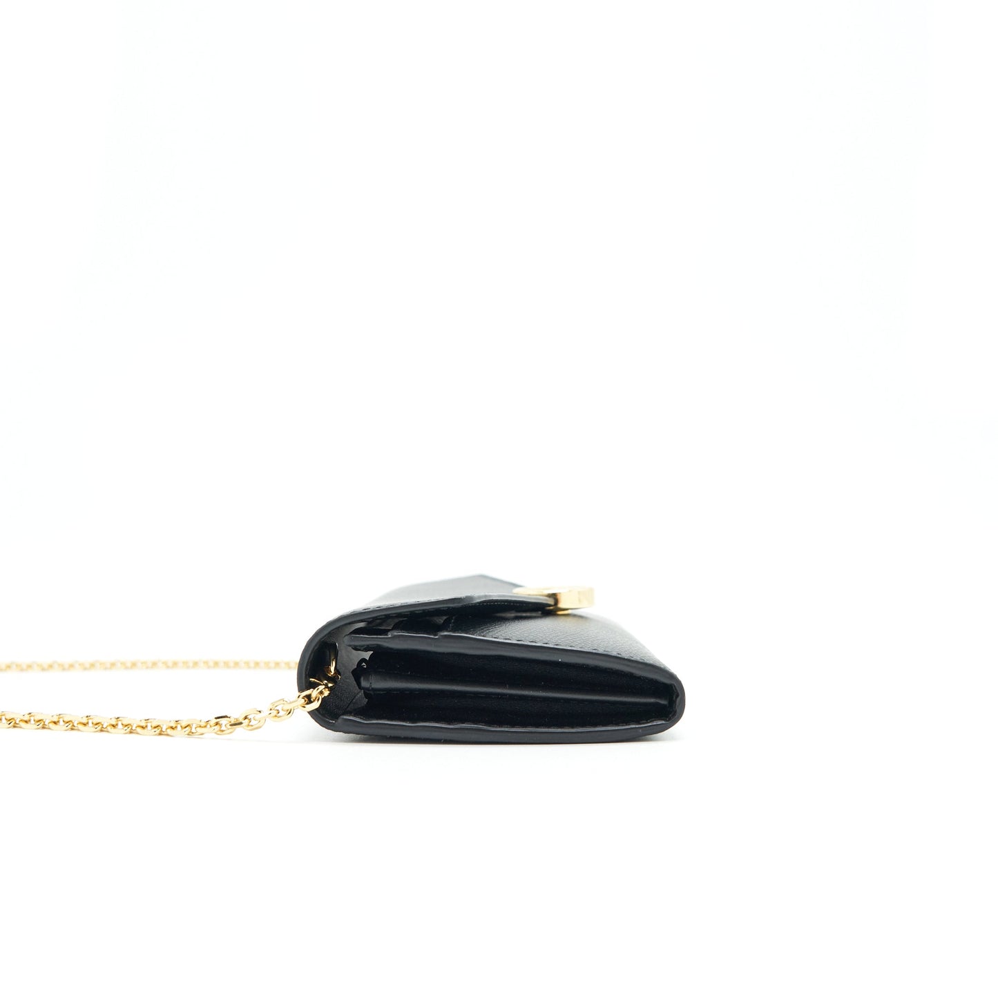 Fendi Grained Calfskin Wallet with Chain Black