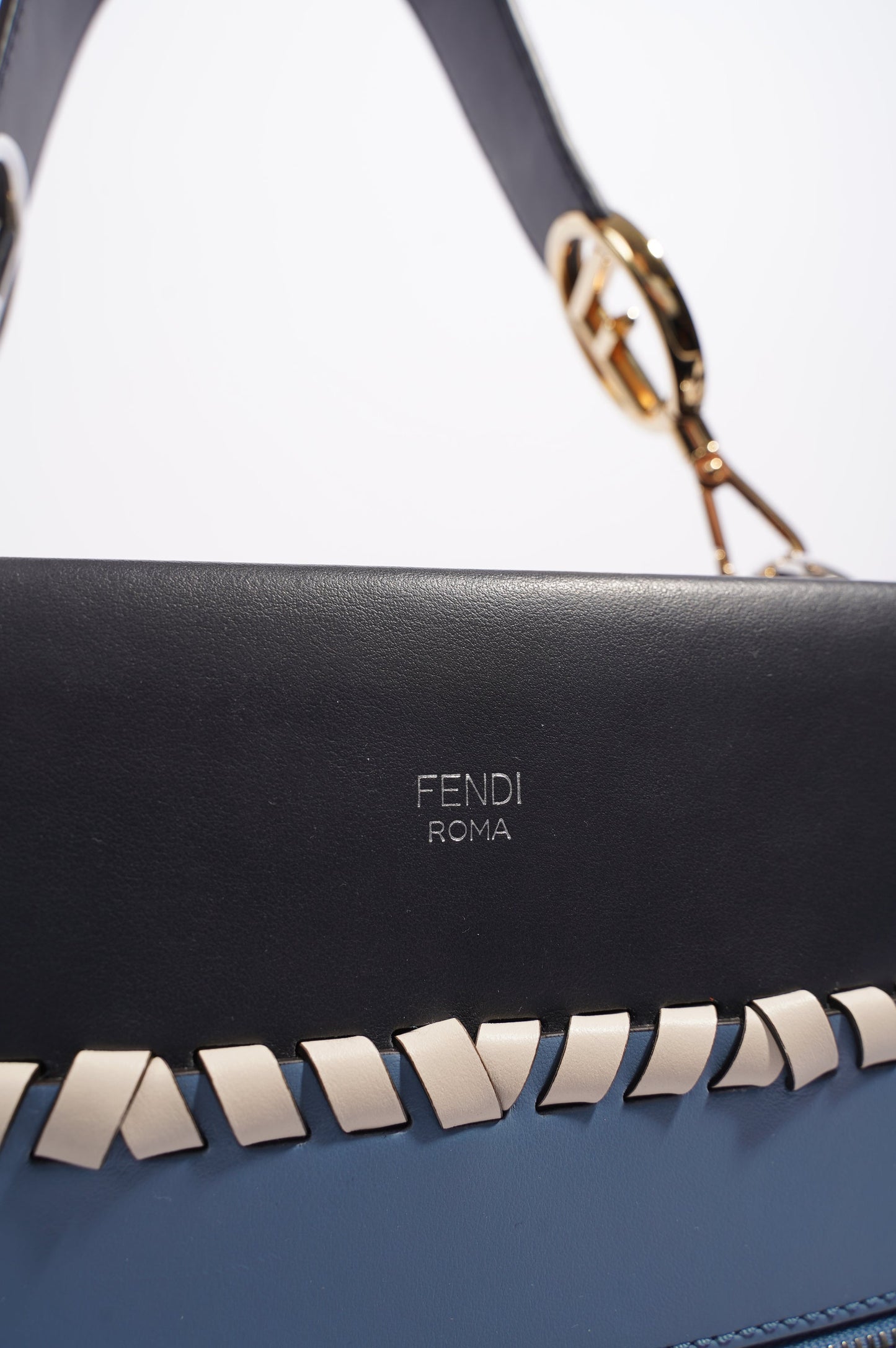 Fendi Womens Runaway Whipstitch Bag Blue / Navy