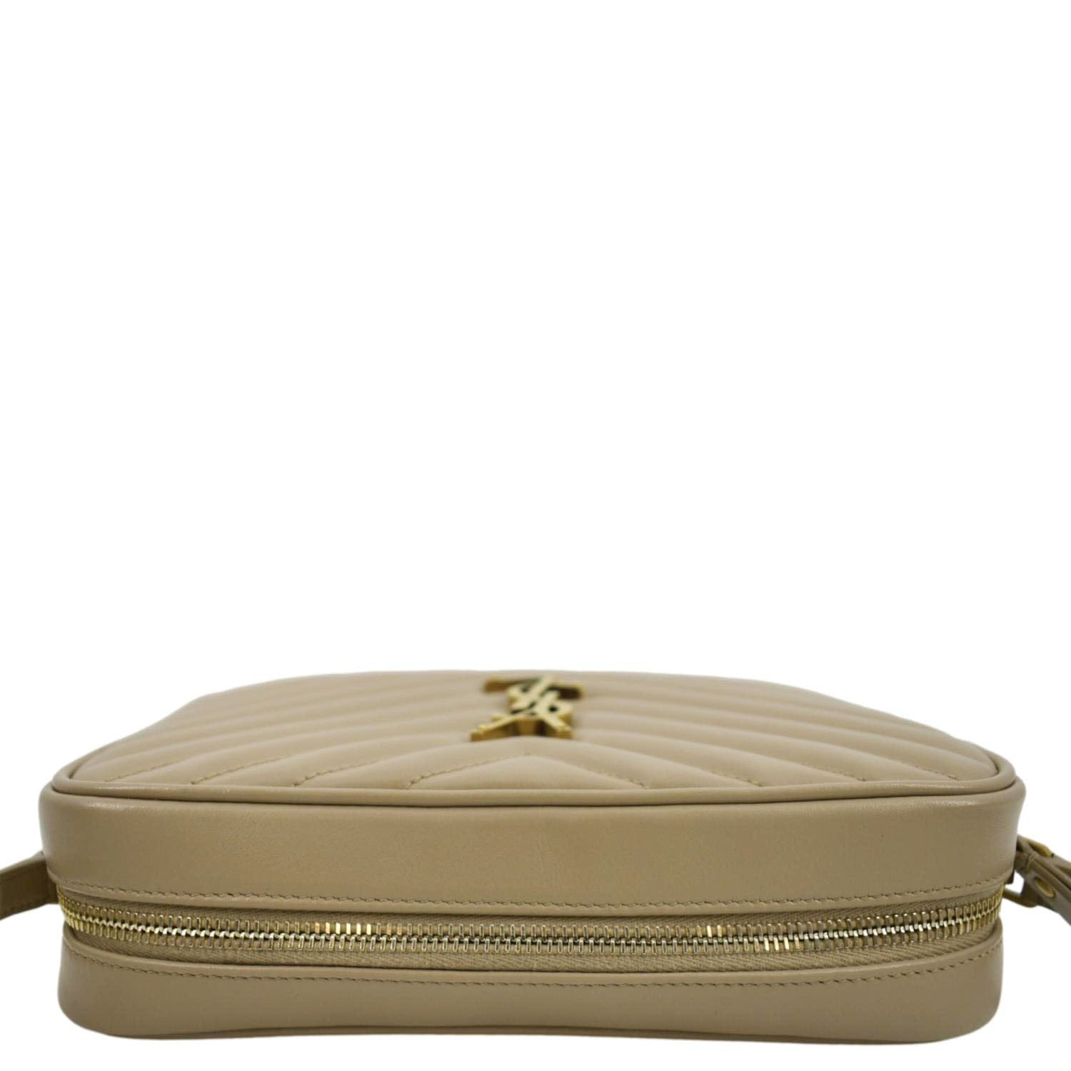 YVES SAINT LAURENT Lou Chevron Leather Camera Crossbody Bag Beige