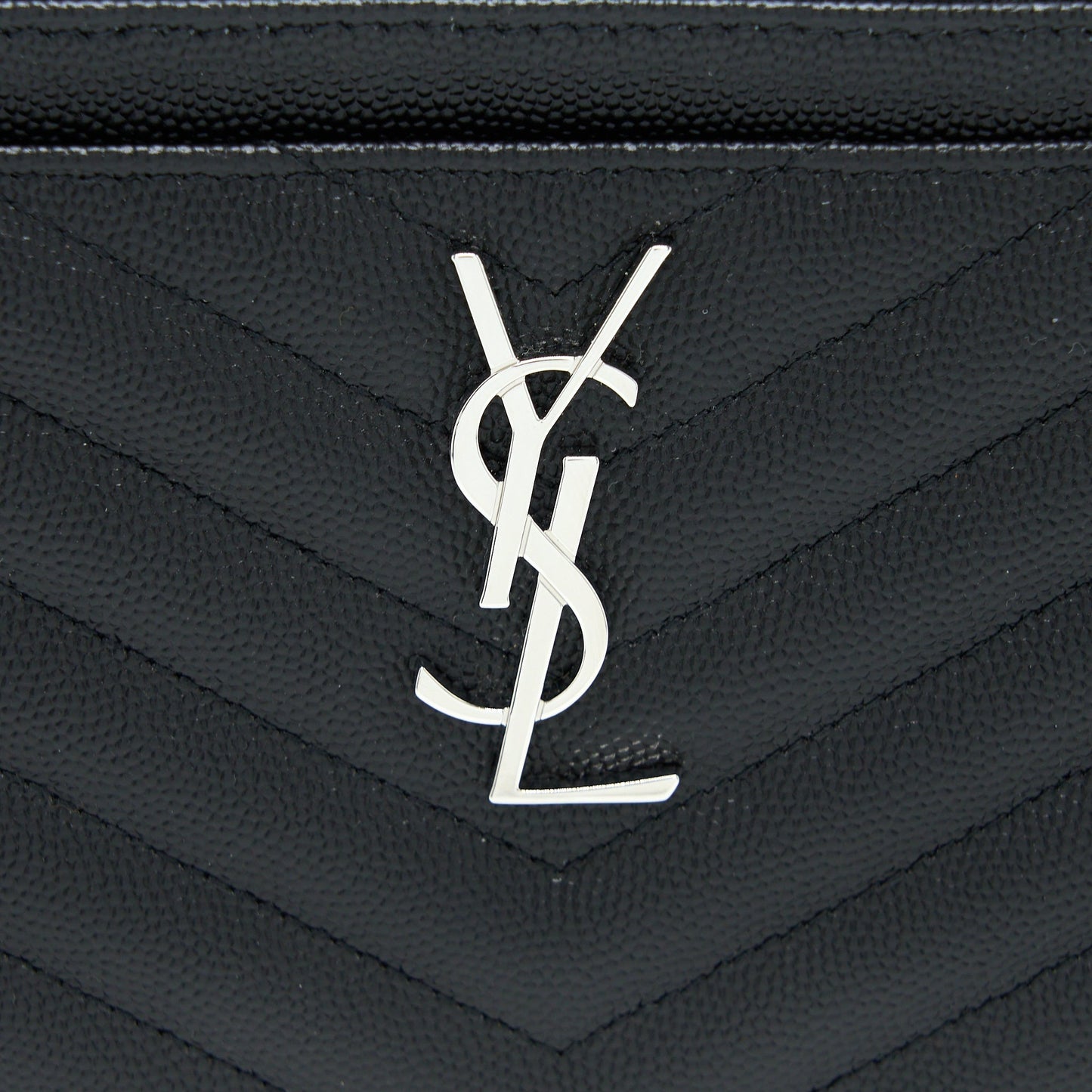 Saint Laurent Cassandra Matelasse Zipped Pouch Grained Calfskin Black