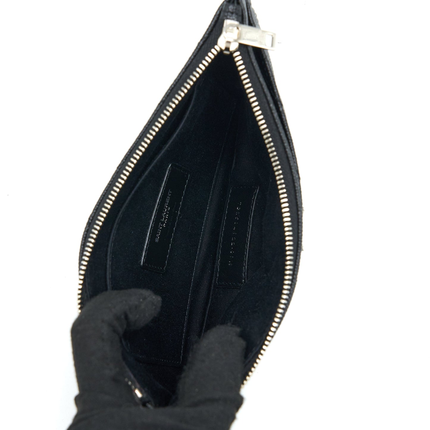 Saint Laurent Cassandra Matelasse Zipped Pouch Grained Calfskin Black