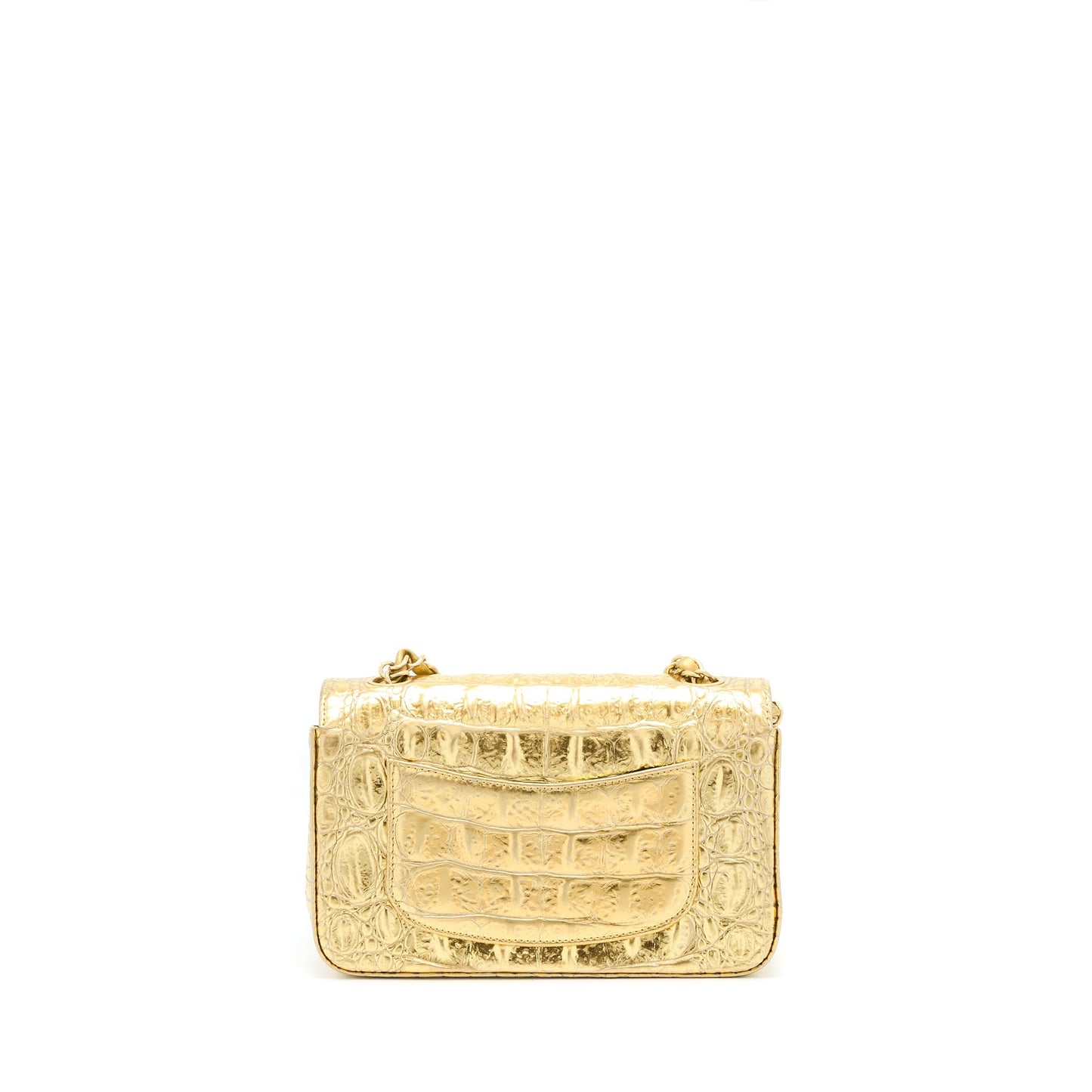 Chanel Mini Rectangular Flap Bag Croc Embossed Calfskin Gold