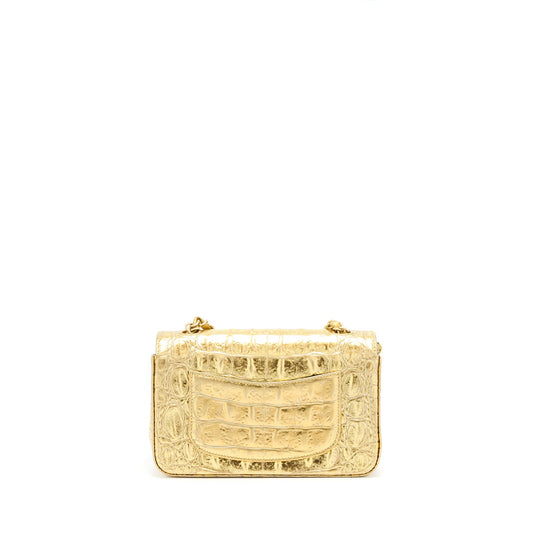Chanel Mini Rectangular Flap Bag Croc Embossed Calfskin Gold