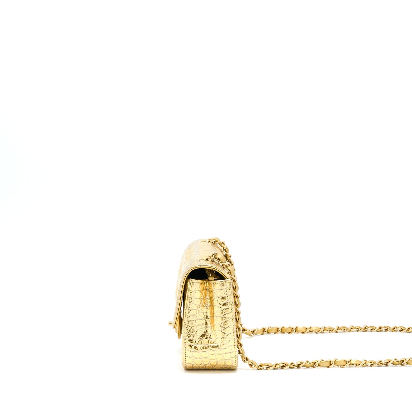Chanel Mini Rectangular Flap Bag Croc Embossed Calfskin Gold