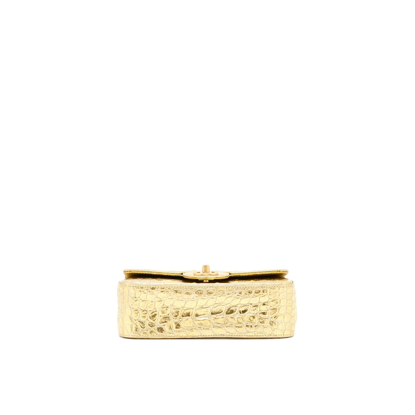 Chanel Mini Rectangular Flap Bag Croc Embossed Calfskin Gold