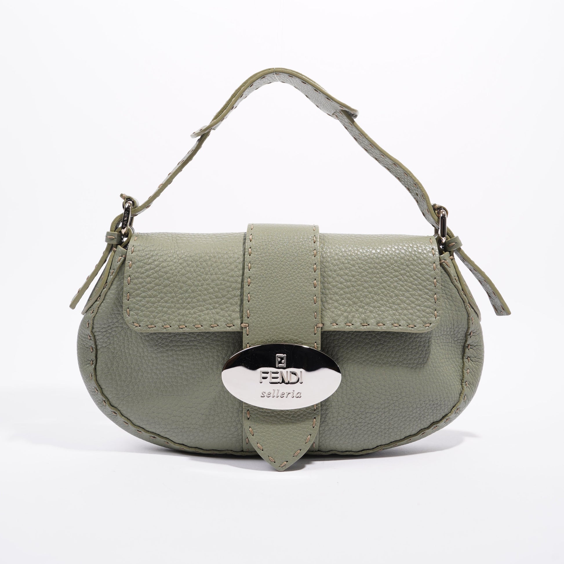 Fendi Womens Selleria Baguette Bag Green