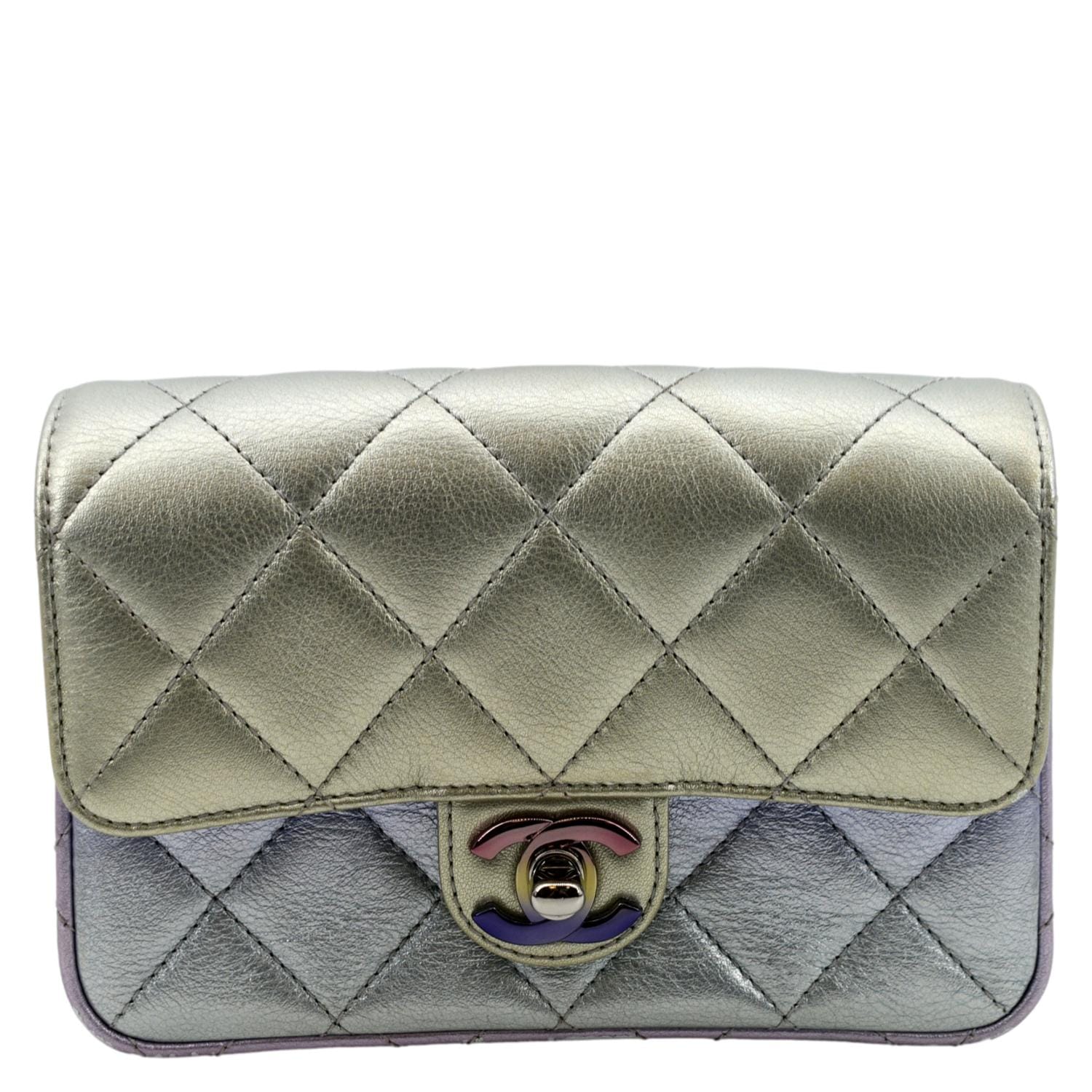 Chanel Gradient Metallic Quilted Calfskin Leather Clutch Bag Silver