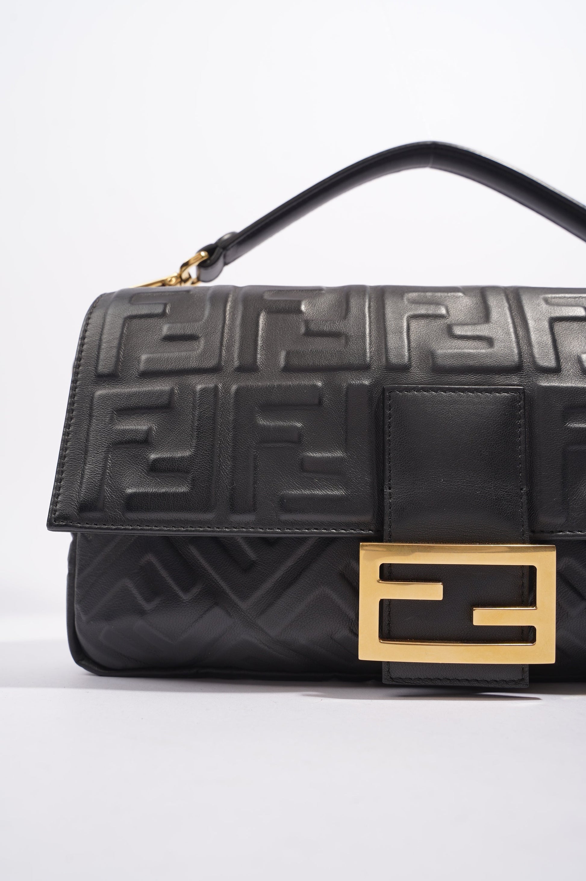 Fendi Womens Embossed F Baguette Black