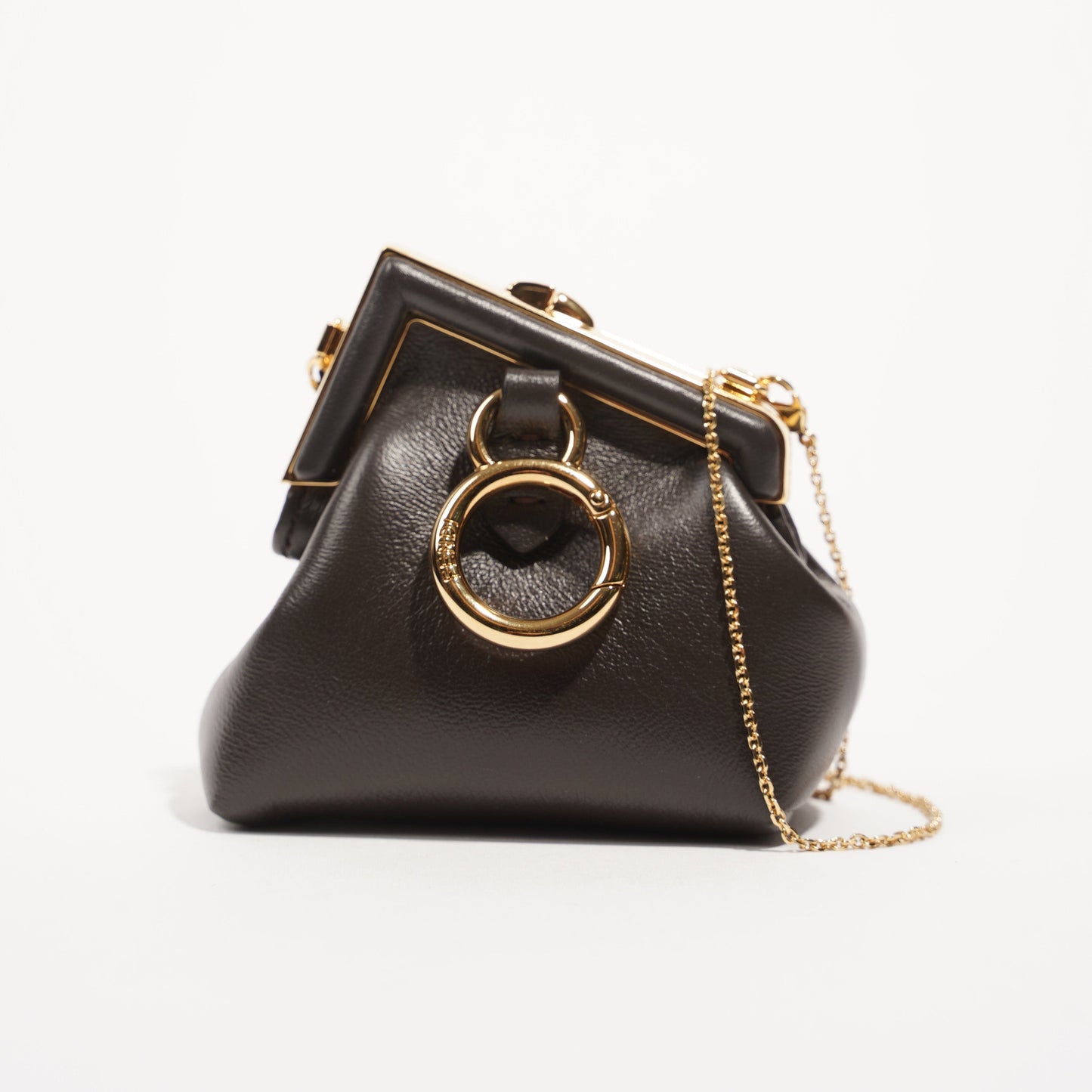 Fendi Womens Nano Fendi First Charm Dark Brown Gold