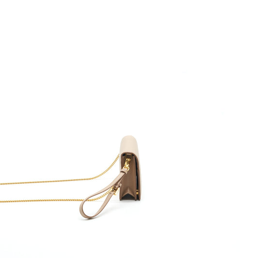 Prada Giada Saffiano Leather Wallet on Chain Beige