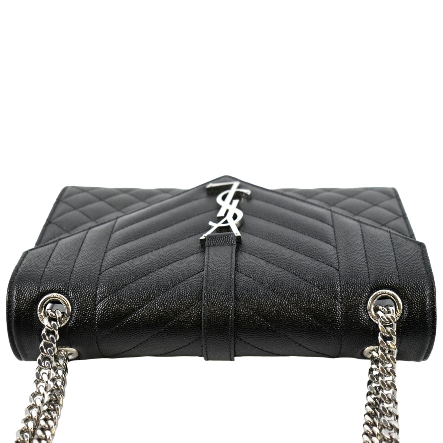 YVES SAINT LAURENT Medium Envelope Leather Chain Shoulder Bag Black