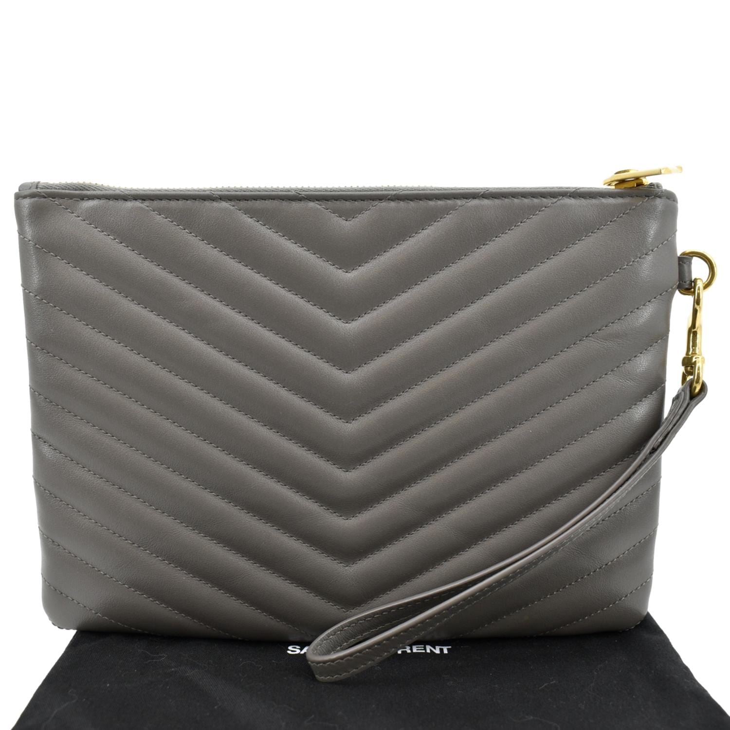YVES SAINT LAURENT Monogram Leather Pouch Grey