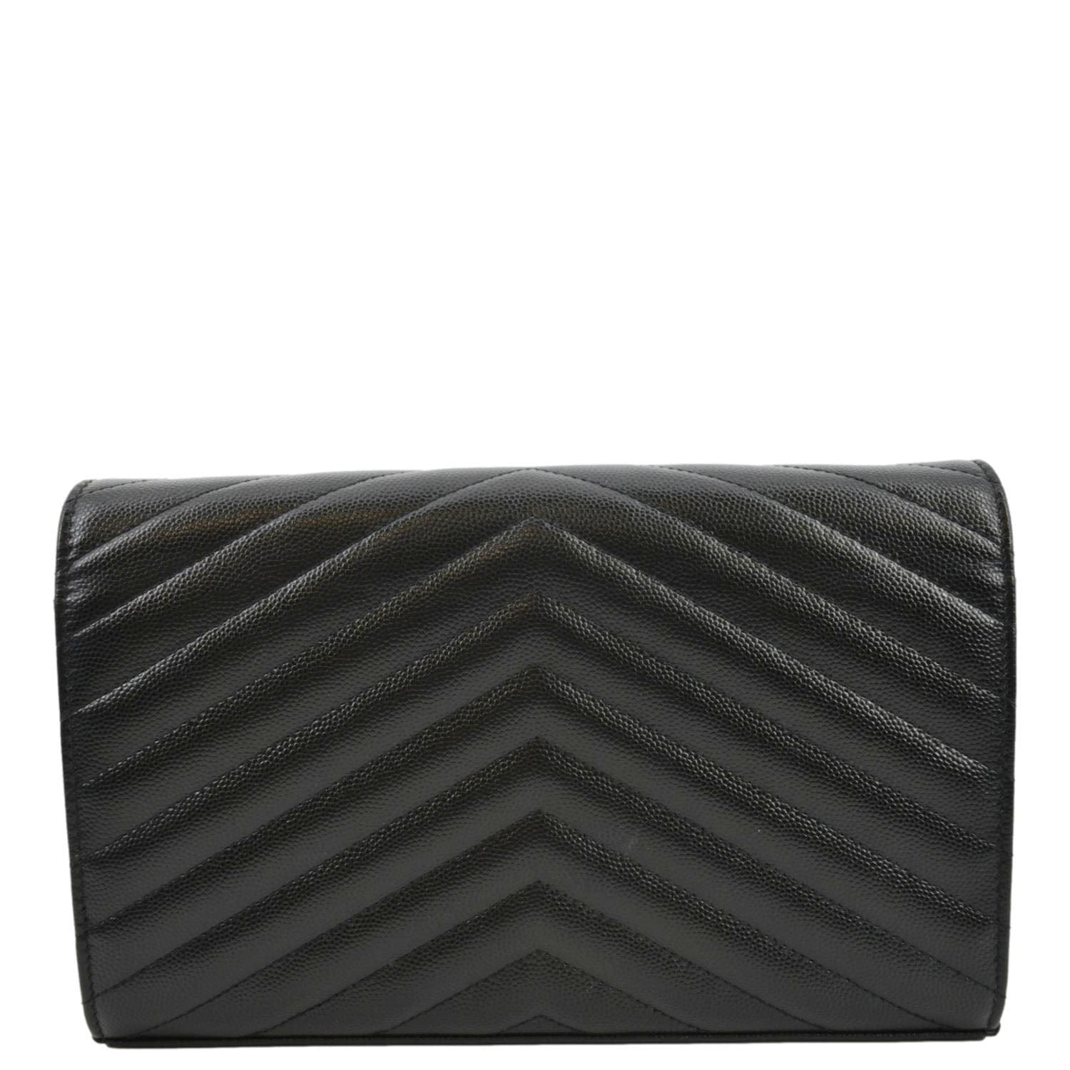 YVES SAINT LAURENT Cassandre Chain Wallet Leather Crossbody Bag Black