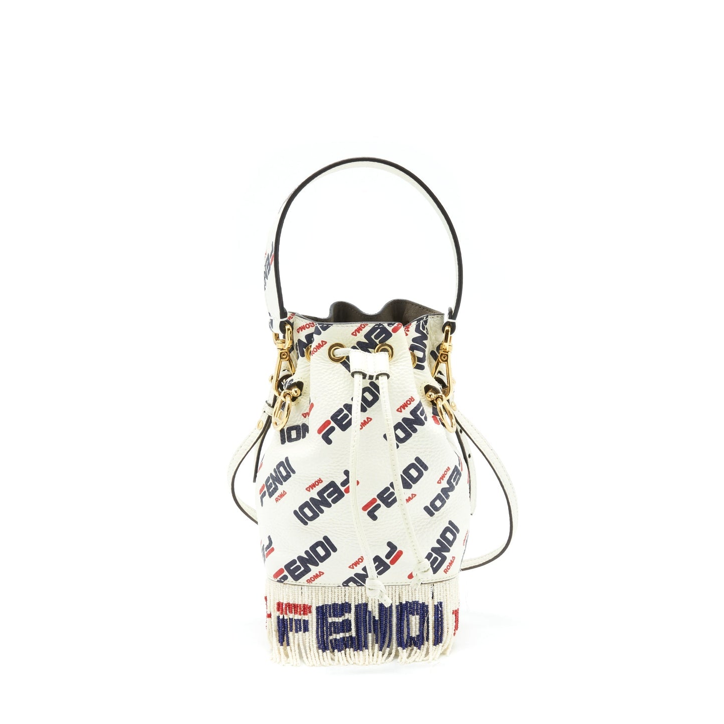 Fendi x Fila Mini Logo Mon Tresor Drawstring Bucket Purse White