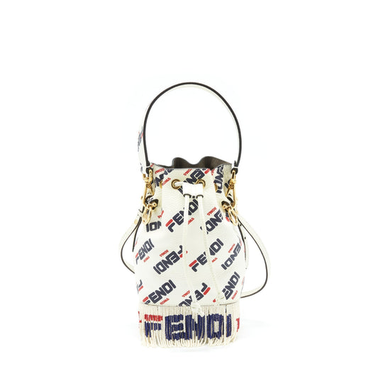Fendi x Fila Mini Logo Mon Tresor Drawstring Bucket Purse White