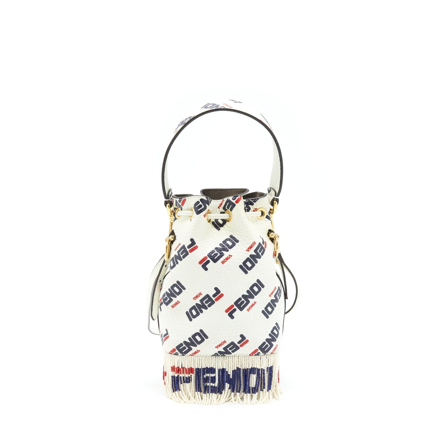 Fendi x Fila Mini Logo Mon Tresor Drawstring Bucket Purse White