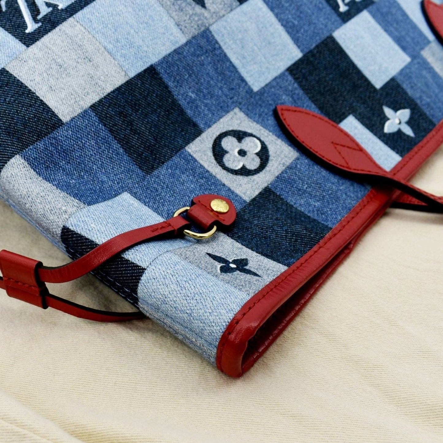 Louis Vuitton Neverfull MM Patchwork Monogram Shoulder Bag Blue