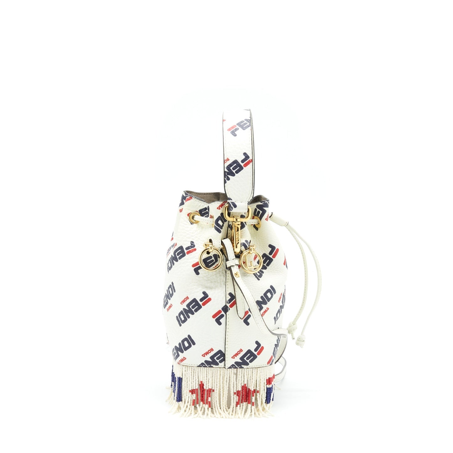 Fendi x Fila Mini Logo Mon Tresor Drawstring Bucket Purse White
