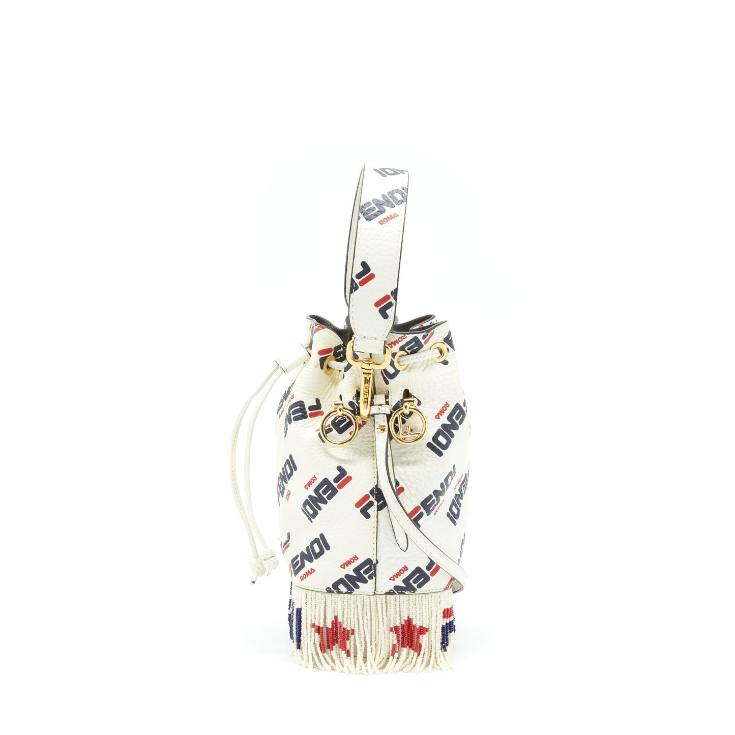 Fendi x Fila Mini Logo Mon Tresor Drawstring Bucket Purse White