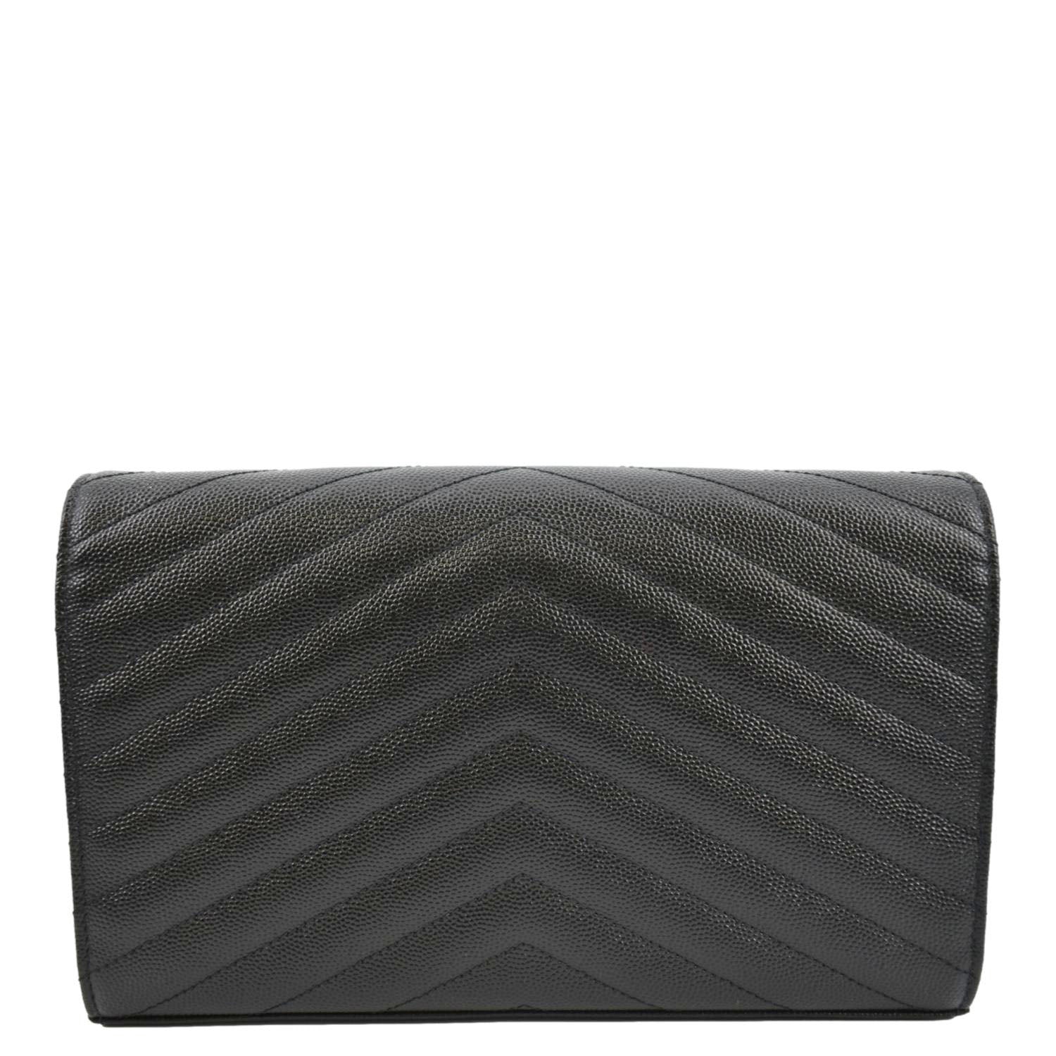 YVES SAINT LAURENT Cassandre Chain Wallet Leather Crossbody Bag Black