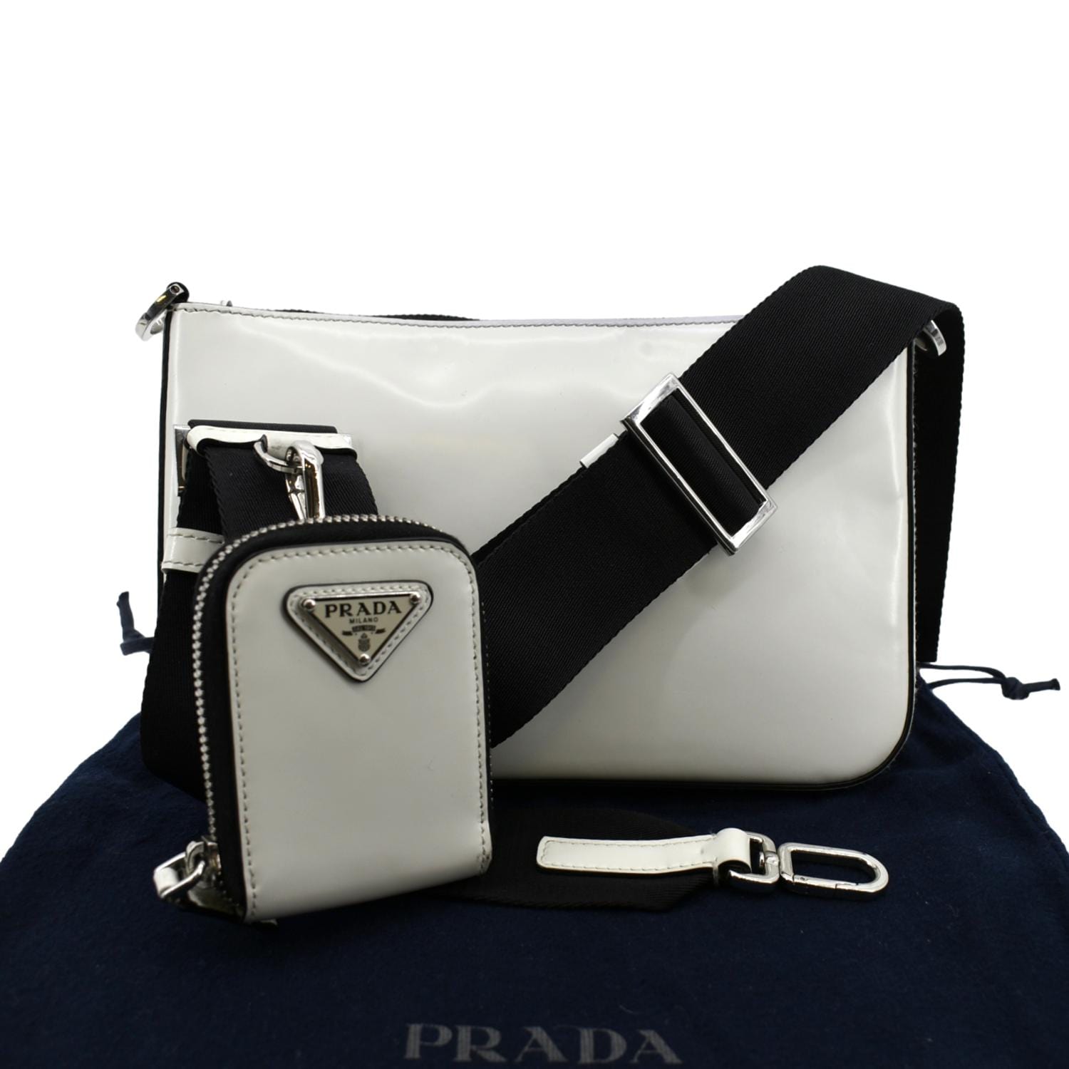PRADA Brushed Leather Shoulder Bag White