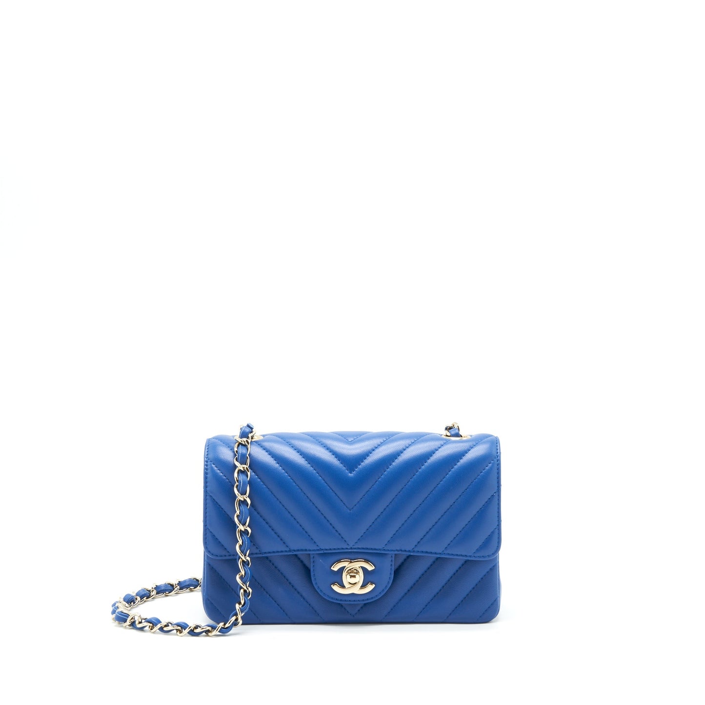 Chanel Mini Rectangular Flap Bag Chevron Lambskin Blue L